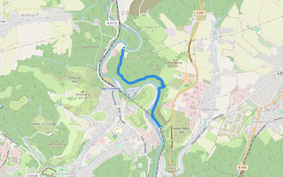 Paul-Rössel-Weg walking route map in Aue-Bad Schlema