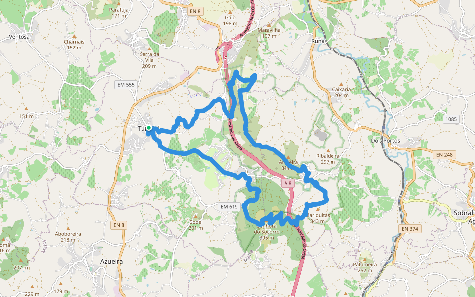Rota dos Encantos walking route map in Turcifal