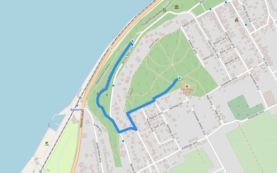 P+ (Fonyód, Vár-hegy) walking route map in Fonyód