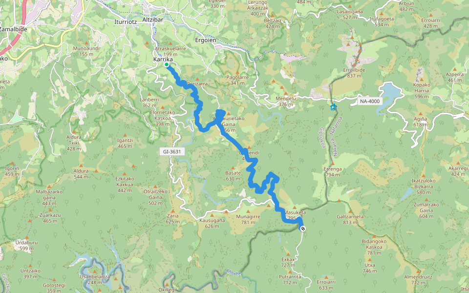 PR-GI 1007 Artikutzako trenbide zaharra walking route map in Oiartzun