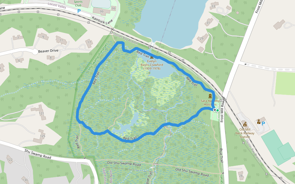 Red Trail walking route map in Mill Neck