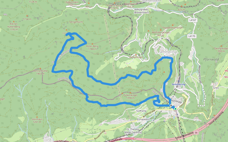 Semmering TVN Rundwanderweg walking route map in Semmering-Kurort