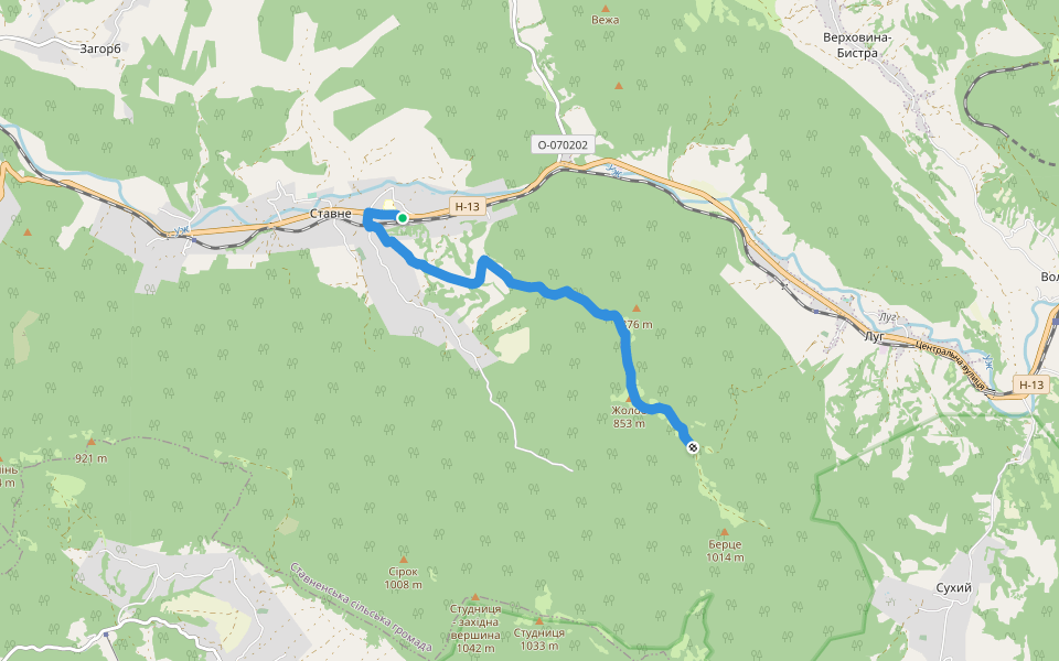 Green mark (Stavne - Viewpoint) walking route map in Stavne