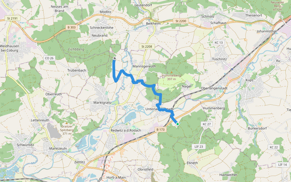 Trainauer Weg walking route map in Redwitz an der Rodach