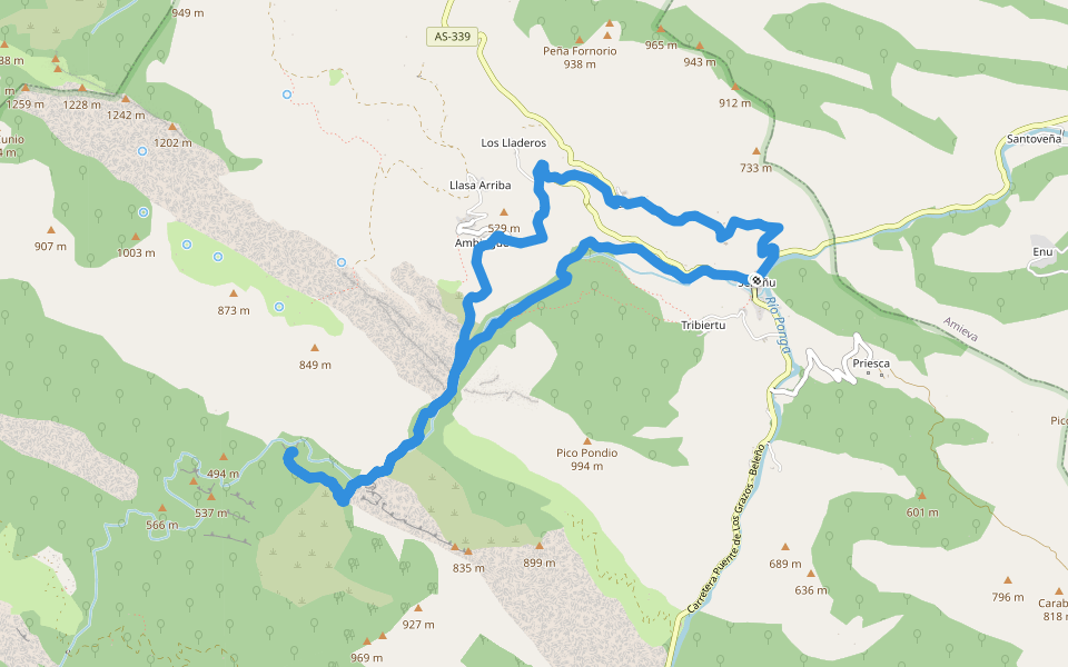 PR-AS 212 Sellañu - El Semeldón walking route map in Sellaño