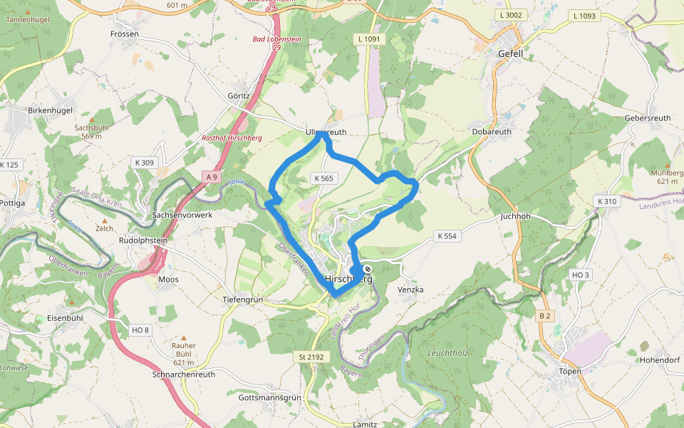 Lohbachgrund-Weg US 92 walking route map in Hirschberg