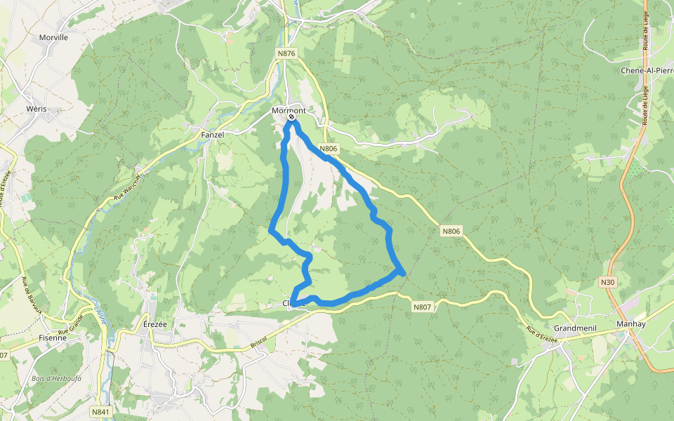 Li Peûre walking route map in Érezée
