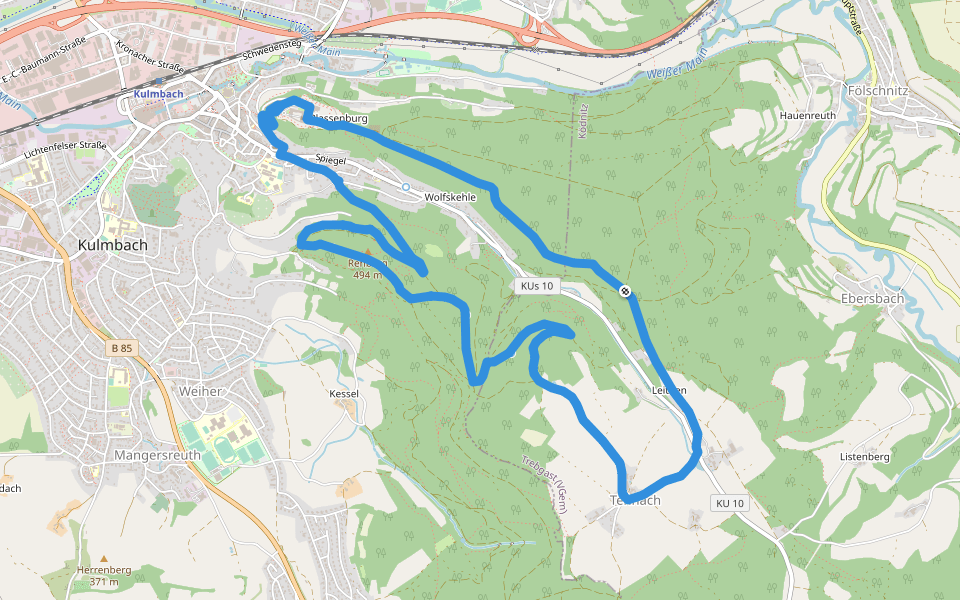 FrankenwaldSteigla Rehberg-Weg walking route map in Ködnitz