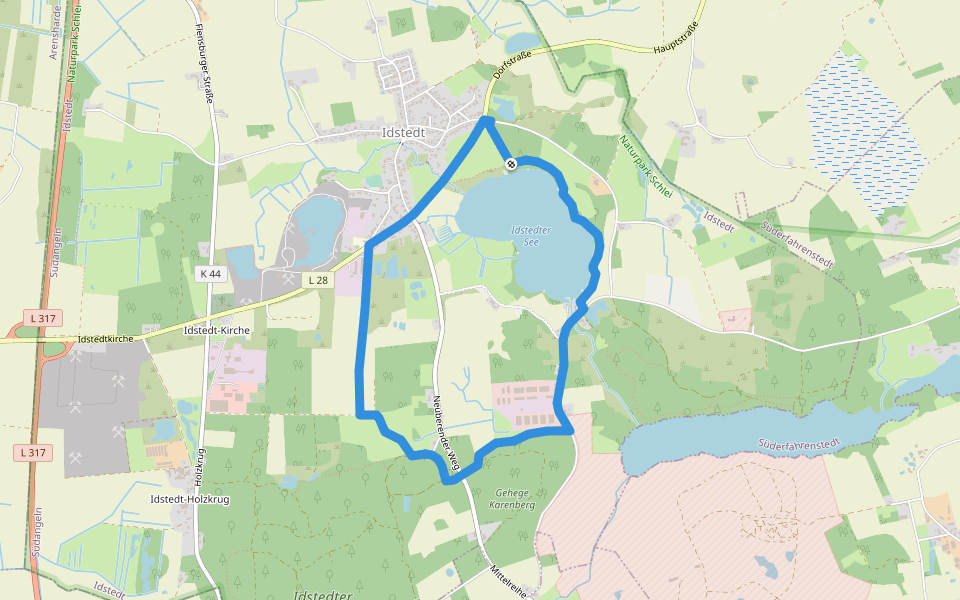 Wanderroute, blau walking route map in Idstedt