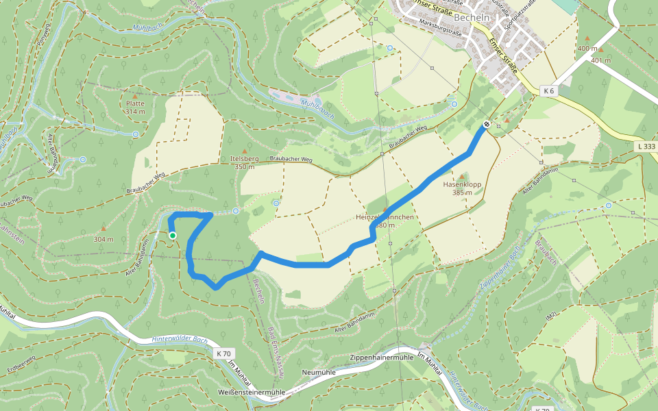 Be1 walking route map in Becheln