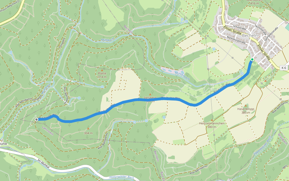 Be2 walking route map in Becheln