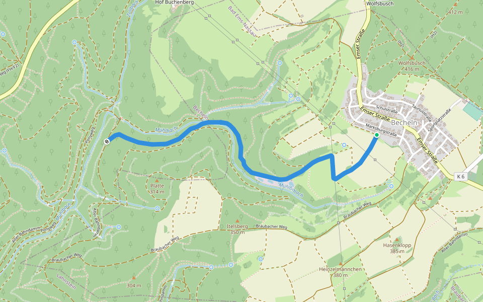 Be3 walking route map in Becheln