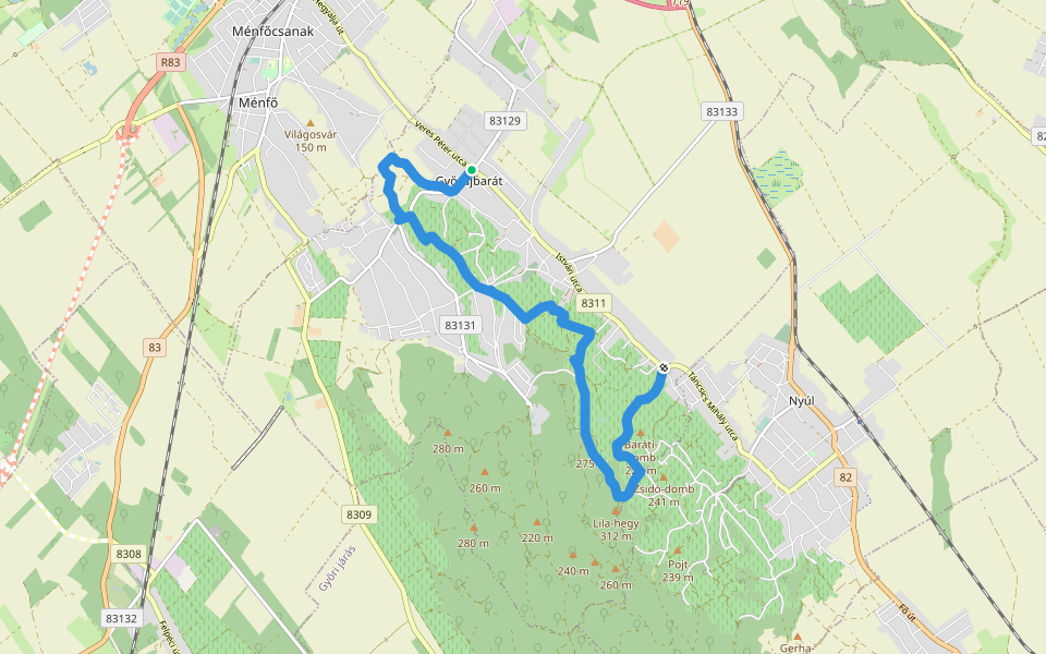 K■ (Győrújbarát) walking route map in Győrújbarát