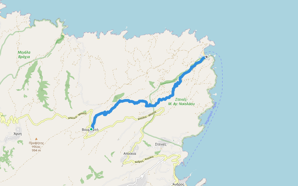 Andros Routes 6 walking route map in Vourkoti