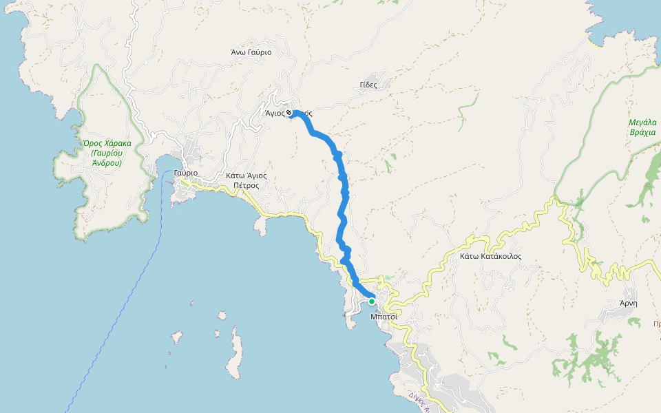 Andros Routes 16 walking route map in Mpatsi