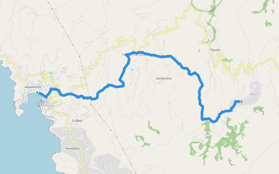 Andros Routes 11 walking route map in Mpatsi