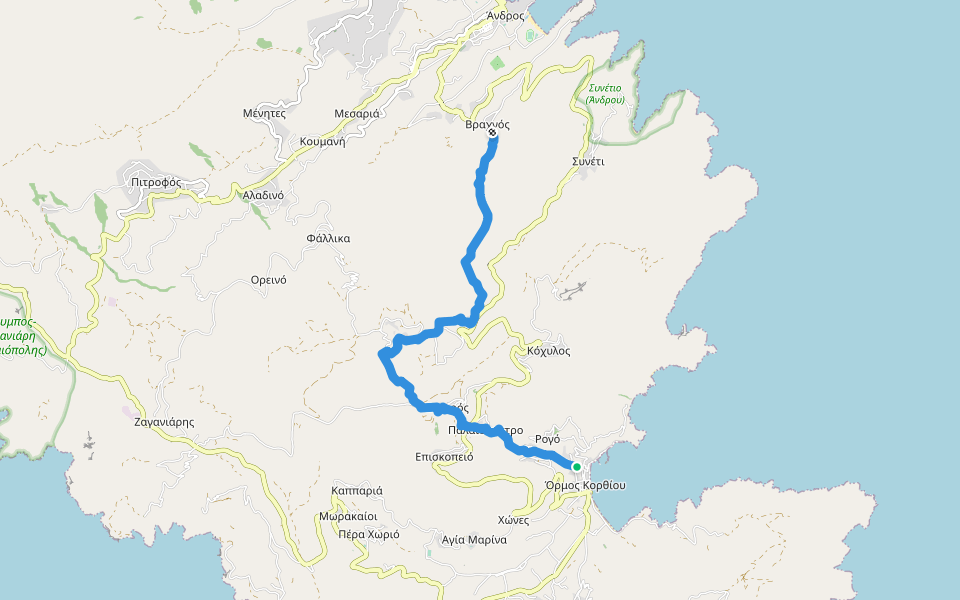 Andros Routes 5 walking route map in Ormos Korthiou