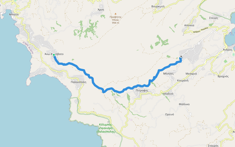 Andros Routes 9 walking route map in Ano Aprovatou