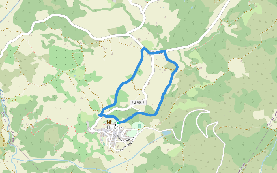 Trilho das Ladeiras walking route map in Linhares da Beira