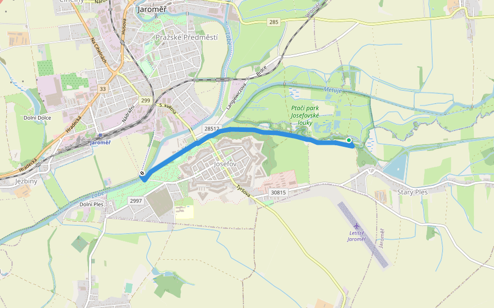 [Z] Josefov - most - Josefovské louky walking route map in Jaromer