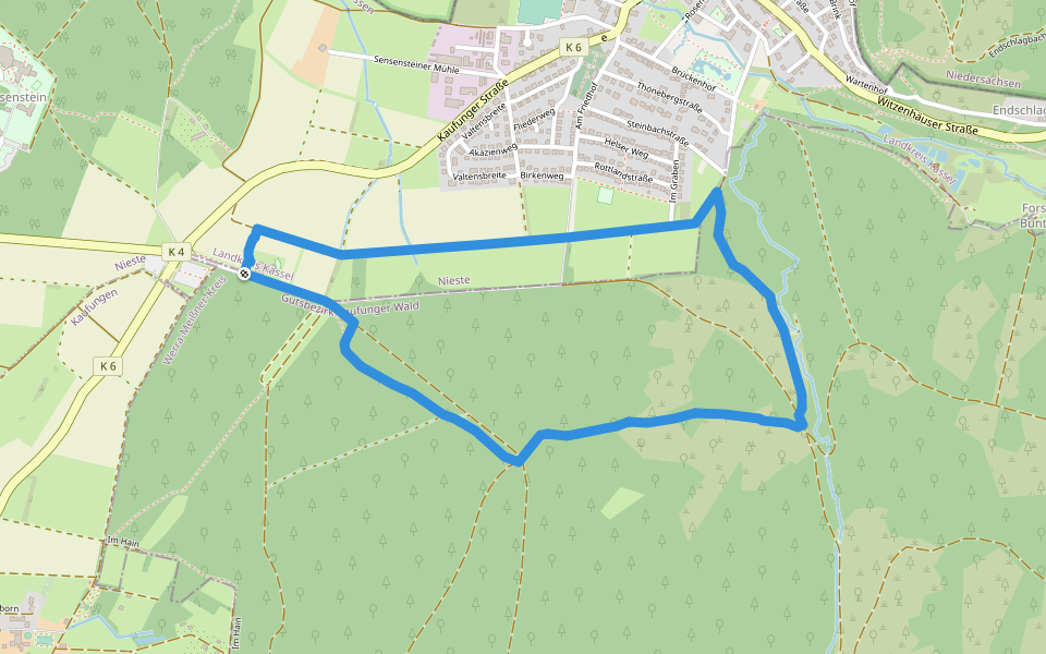 Kaufunger Wald, Rundweg 14 - Königs-Alm walking route map in Nieste