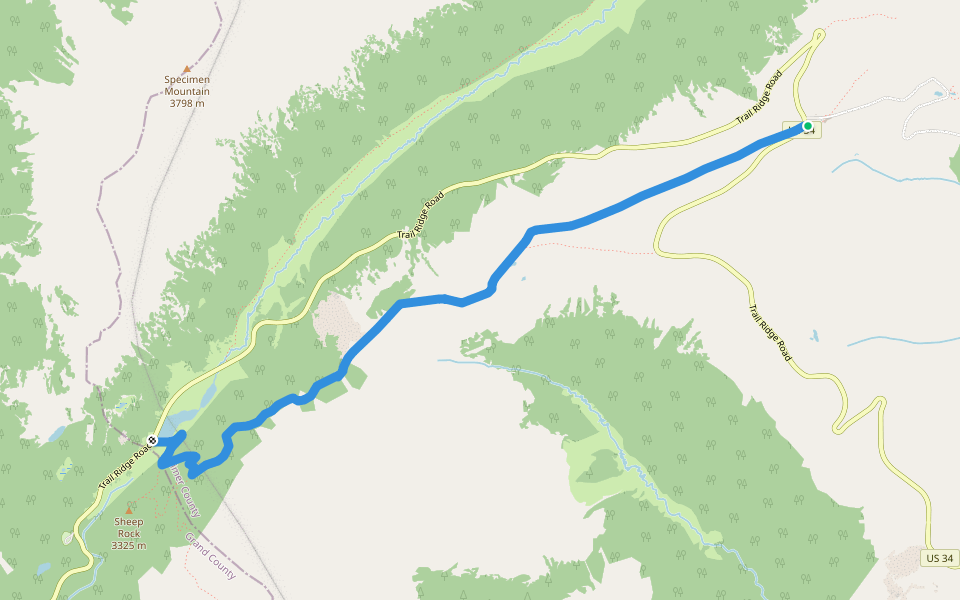 Ute Trail walking route map in Estes Park