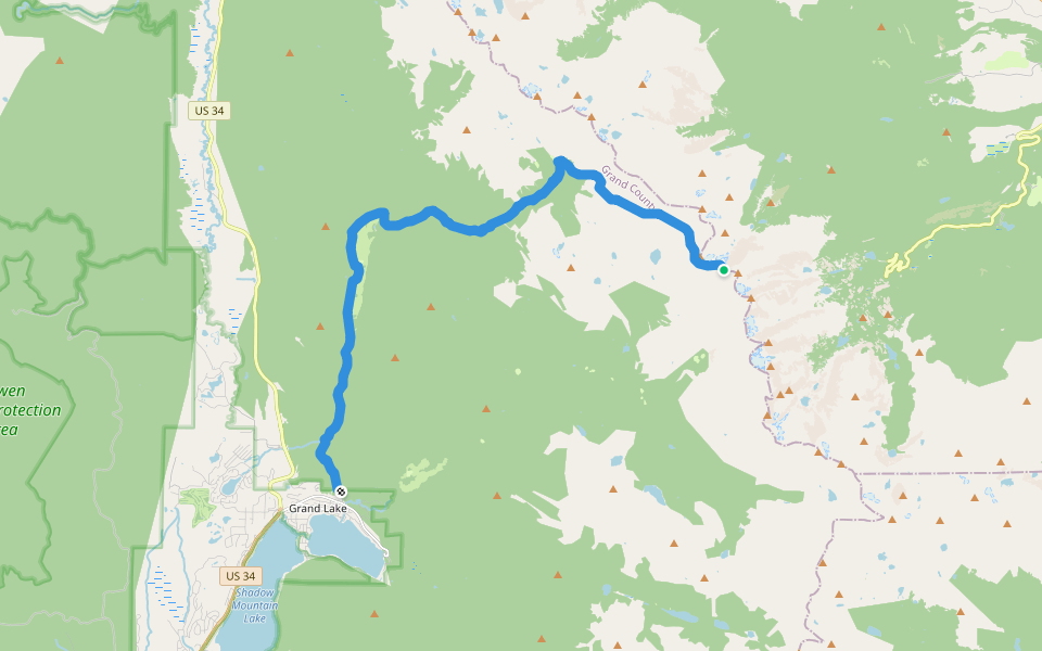 Tonahutu Creek Trail walking route map in Estes Park