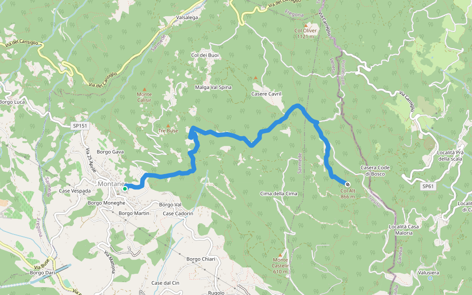 Sentiero Pagnoca walking route map in Montaner