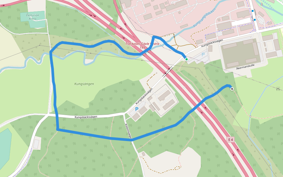Kungsbäcksspåret walking route map in Gävle