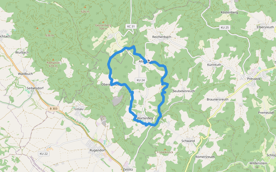 Kreuzstein-Weg KU 53 walking route map in Presseck