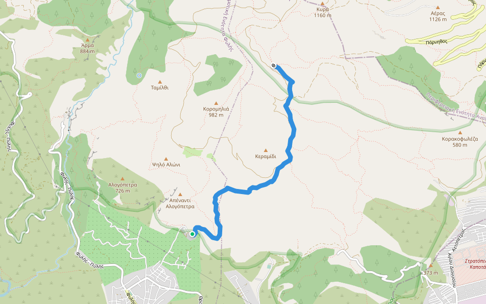 Μονή Κυπριανού - Άγιος Γεώργιος Κεραμιδίου walking route map in Άνω Λιόσια