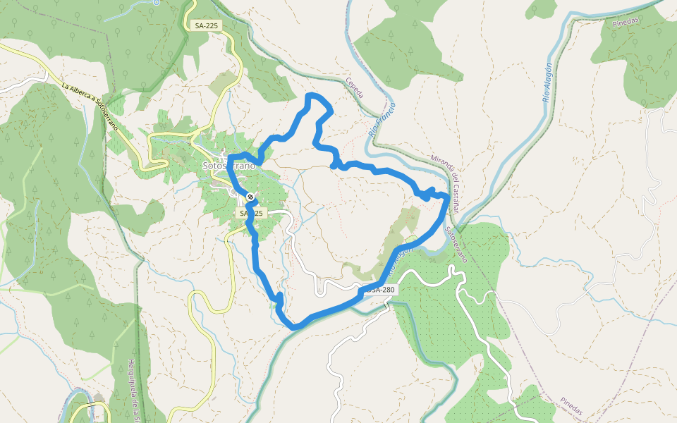 Ruta de los Tres Ríos walking route map in Sotoserrano