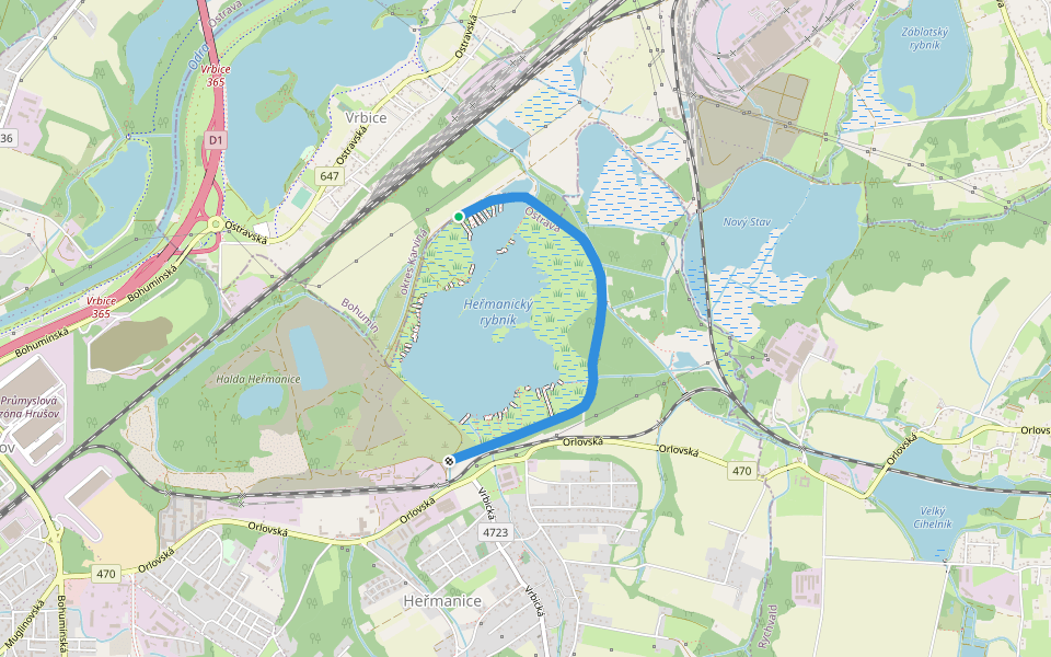 NS Heřmanický rybník walking route map in Ostrava
