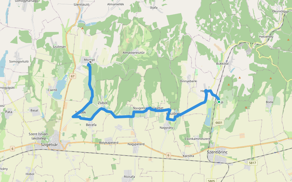 Mária út M03/17 (Mozsgó – Cserdi) walking route map in Cserdi
