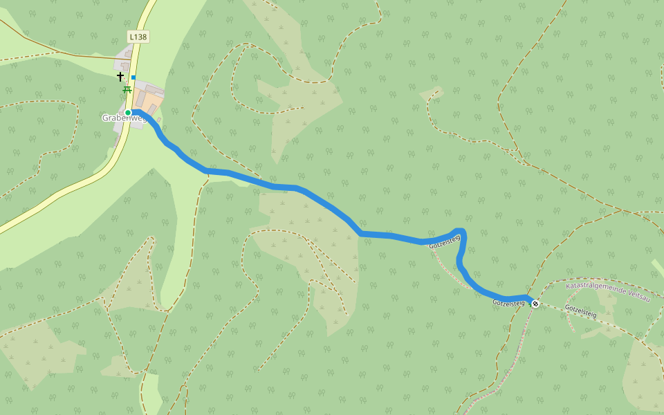 Götzelsteig --> Anschluß an Wanderwege nach Berndorf & Pottenstein sowie zum Waxeneckhaus walking route map in Pottenstein