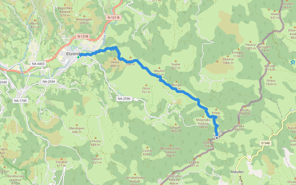 GRT 5 Elizondo-Berderiz walking route map in Elizondo