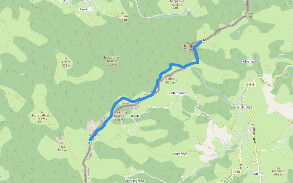 GRT 5 Argibel-Berderiz walking route map in Aldudes