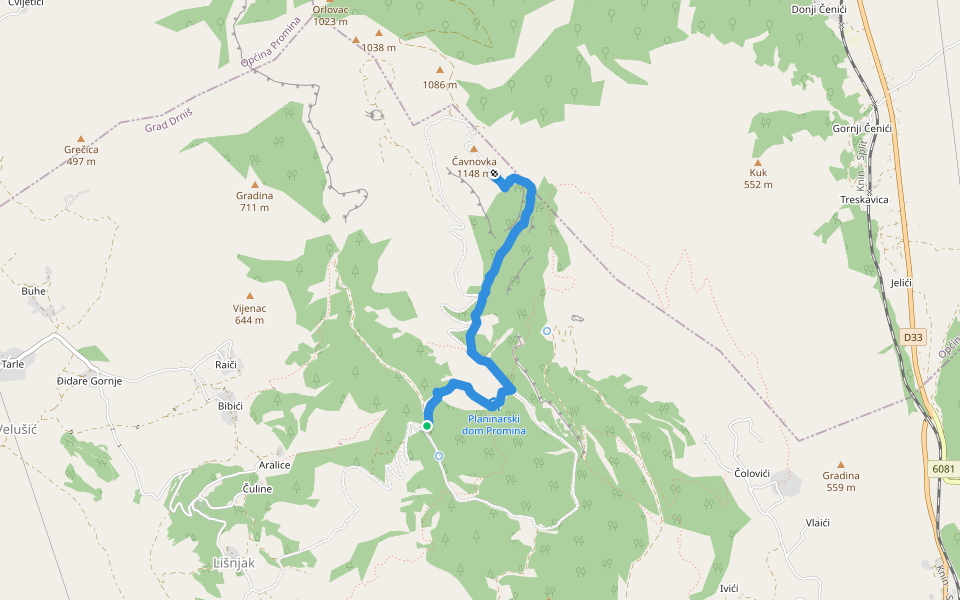 Staza na Prominu walking route map in Lišnjak