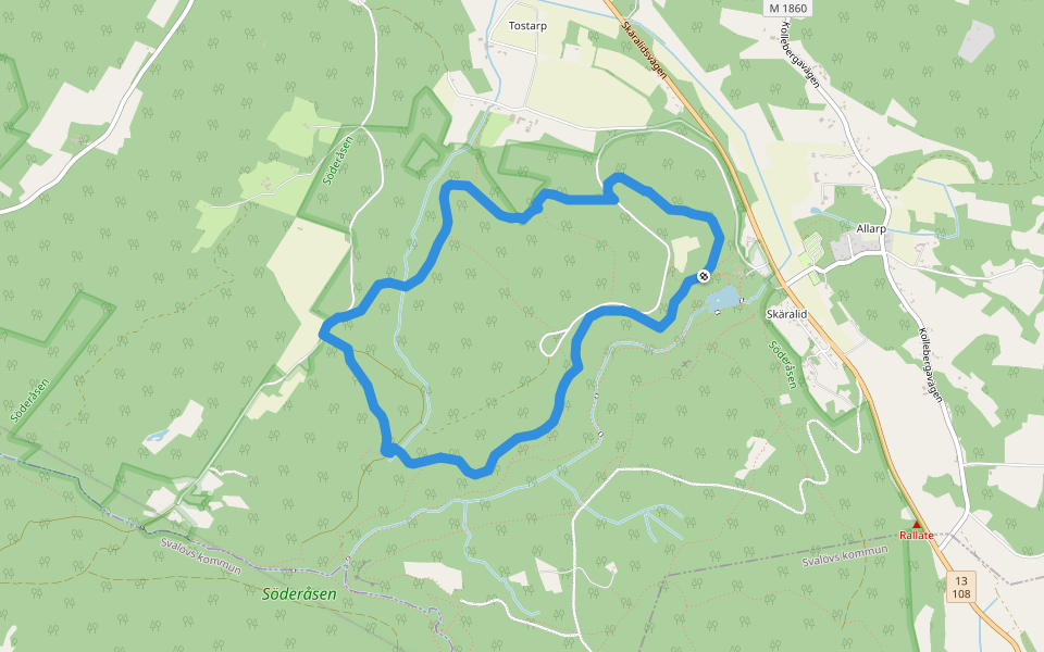 Norra rundan walking route map in Skäralid