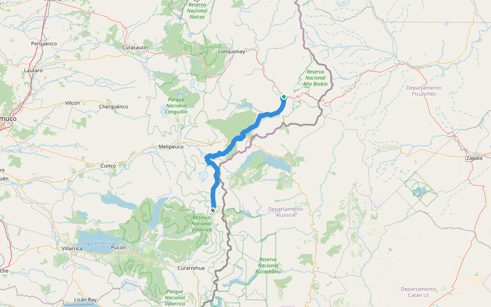 Greater Patagonian Trail Section 8: Volcán Sollipulli walking route map in Liucura