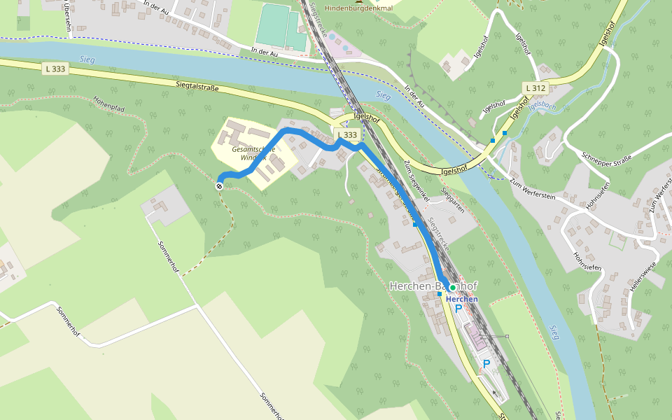 Natursteig Sieg Zuweg Bf Herchen - Höhenweg walking route map in Windeck