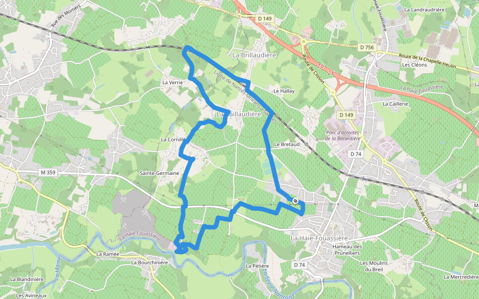 Entre Sèvre et Côteaux walking route map in La Haie-Fouassière