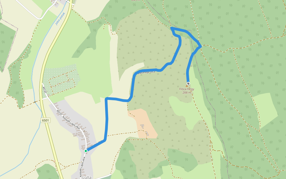 P▲ (Lulla – Flóra-hegy, kilátó) walking route map in Lulla