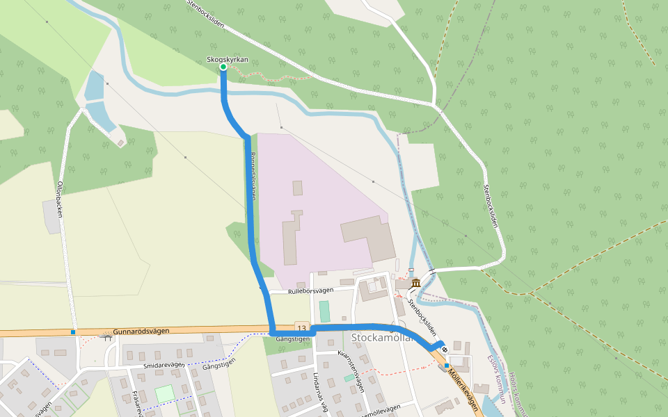 Skogskyrkan walking route map in Gunnaröd