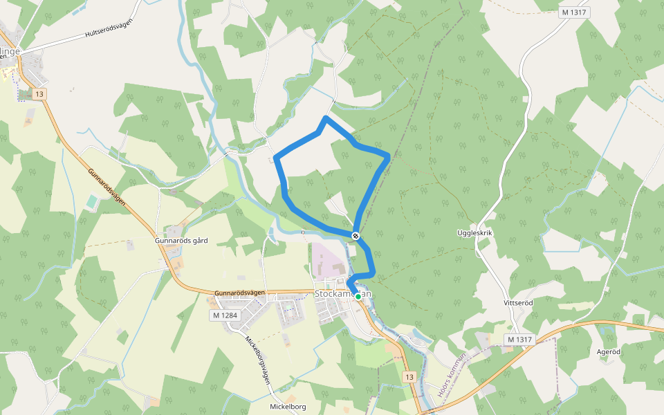 Bögerupsrundan walking route map in Stockamöllan