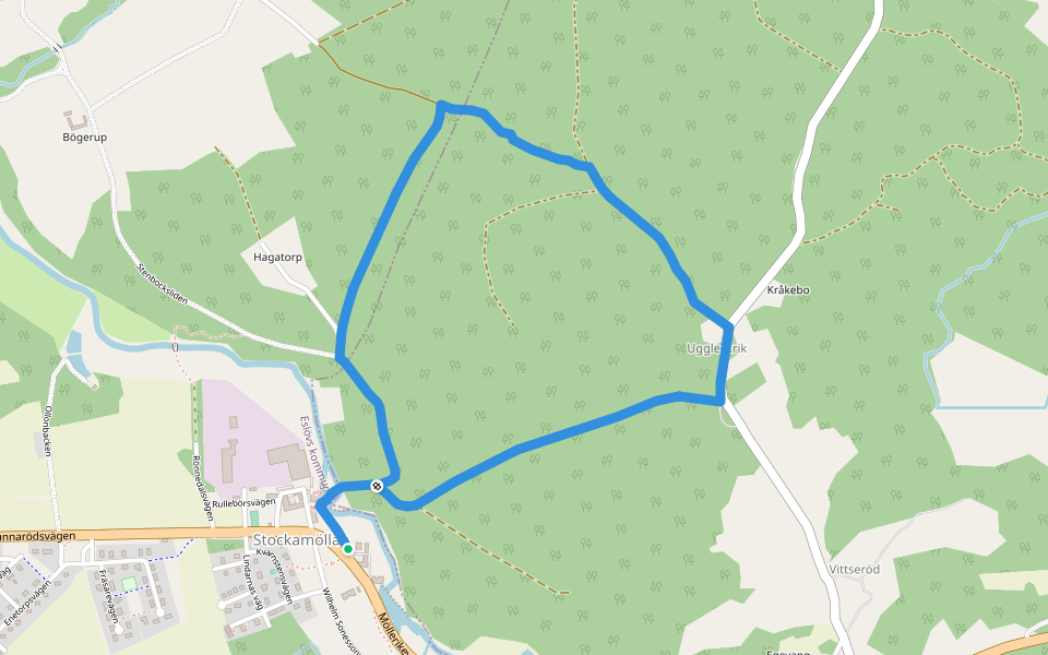 Uggleskrikrundan walking route map in Stockamöllan