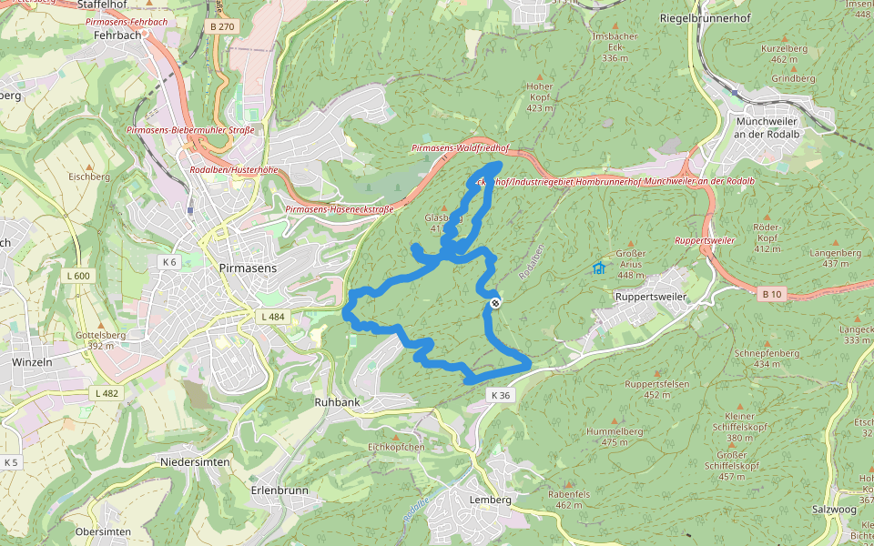 Felsenwaldtour walking route map in Münchweiler an der Rodalb