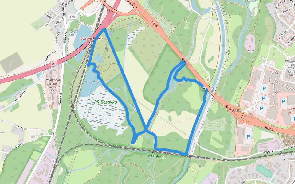 NS Rezavka walking route map in Ostrava
