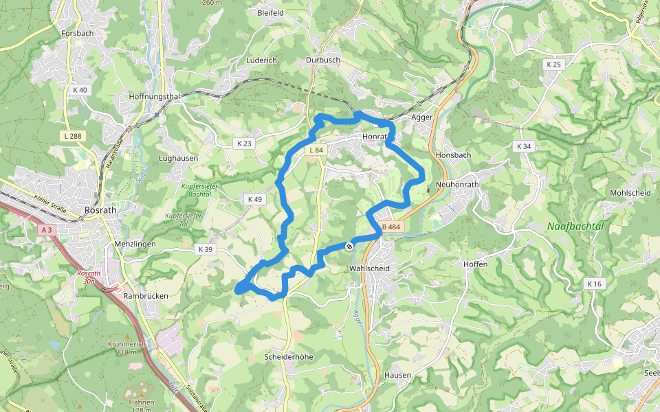 18 Bauernhofweg walking route map in Lohmar