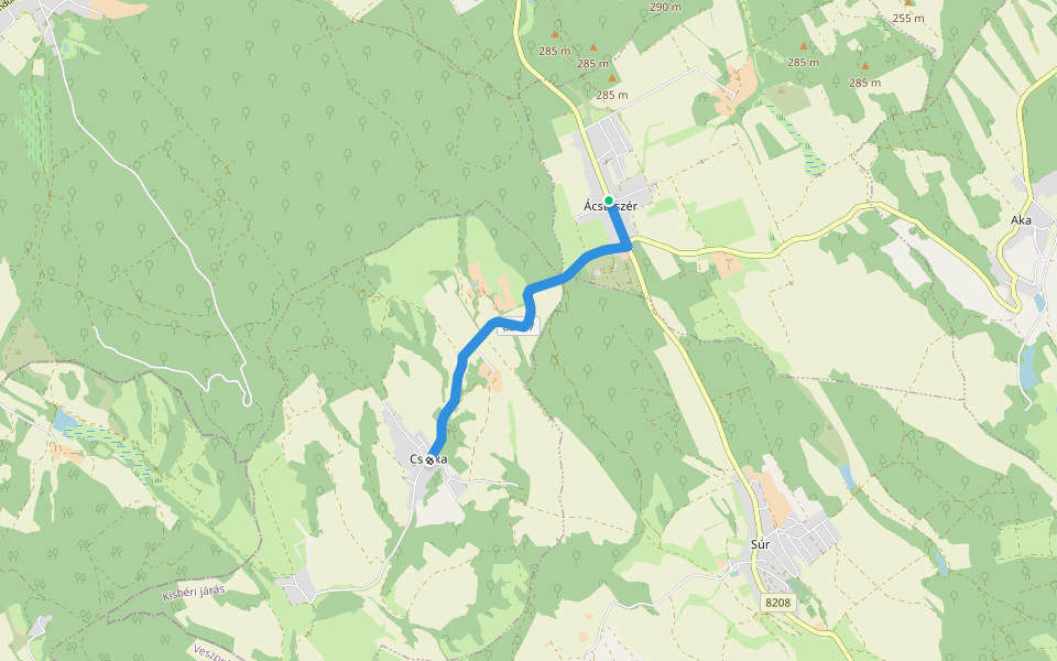 P+ (Ácsteszér – Csatka) walking route map in Ácsteszér